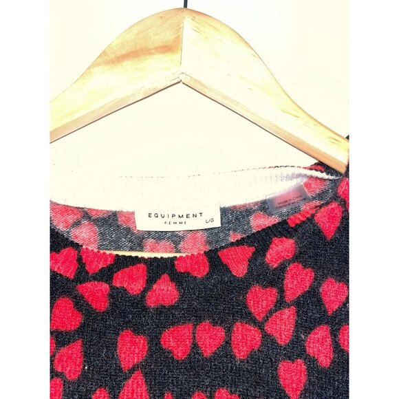 Equipment Red/Black Heart Print Cashmere Pullover Sweater Women's Size L - Picture 4 of 7